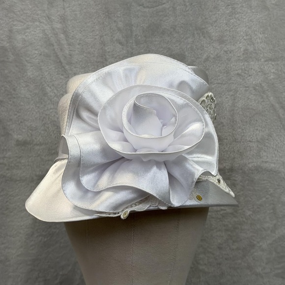 Mr. Hi\'s Hat Cloche Womens Kentucky Derby Church White Ruffle Embroidered Sequin main image 5